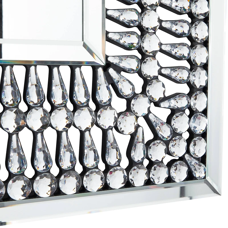 Silver Glass Wall Mirror with Crystal Embellishment 32" x 1" x 32"