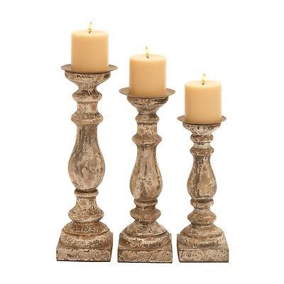 Distressed Brown Wood Traditional Candle Holder Set, 3ct. 