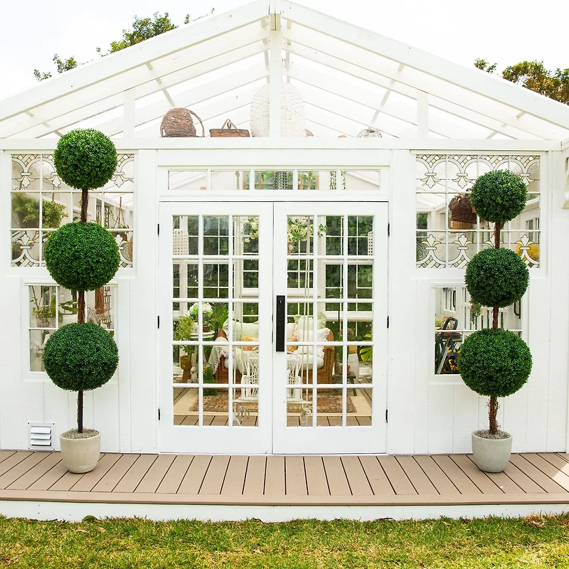 7ft. UV Resistant Artificial Triple Ball Boxwood Topiary Tree (Indoor/Outdoor)