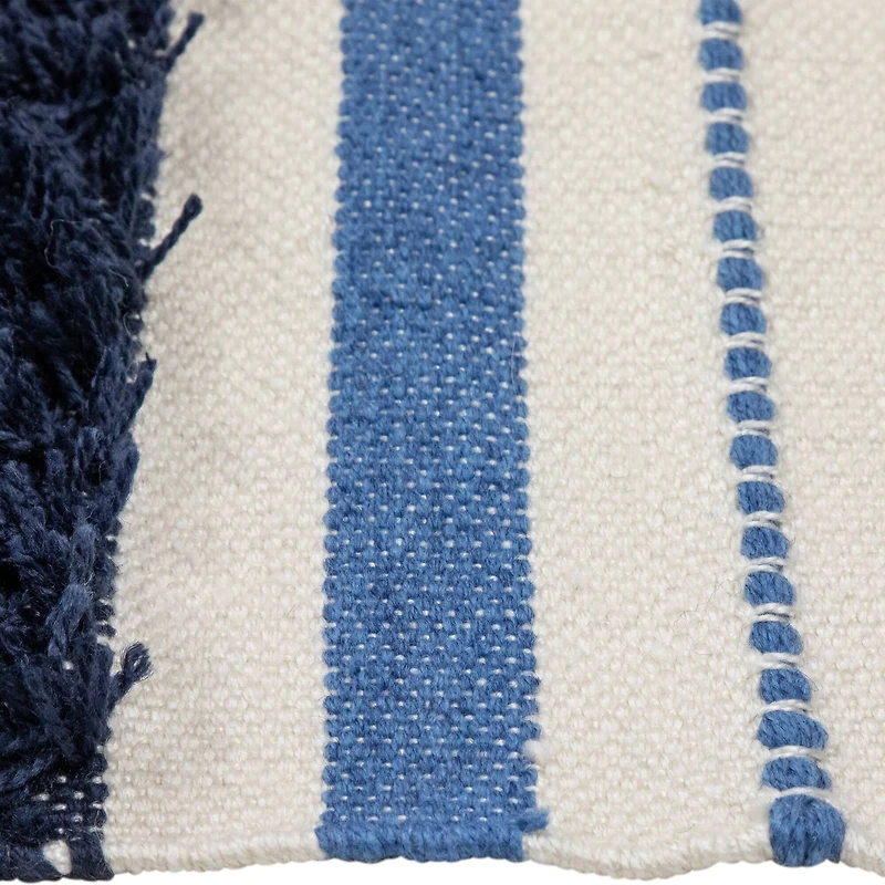 Blue, Cream & Black Striped Handloom Woven Outdoor Throw Rug, 3.5ft.x 2ft.