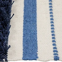 Blue, Cream & Black Striped Handloom Woven Outdoor Throw Rug, 3.5ft.x 2ft.