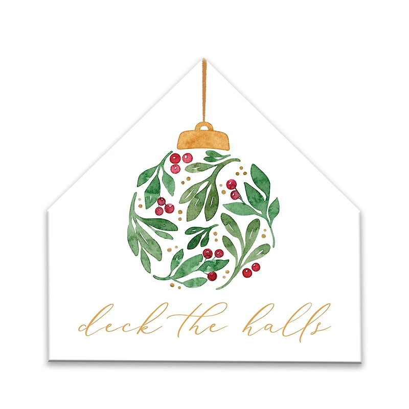 Holly Ornament House Shaped Canvas Wall Art