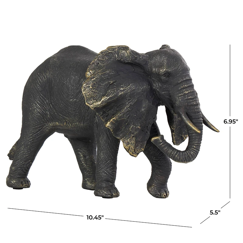 10" Bronze Polystone Elephant Sculpture with Gold Detailing