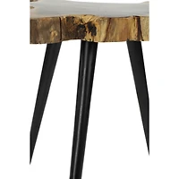 21" Brown Rosewood & Metal Contemporary Accent Table