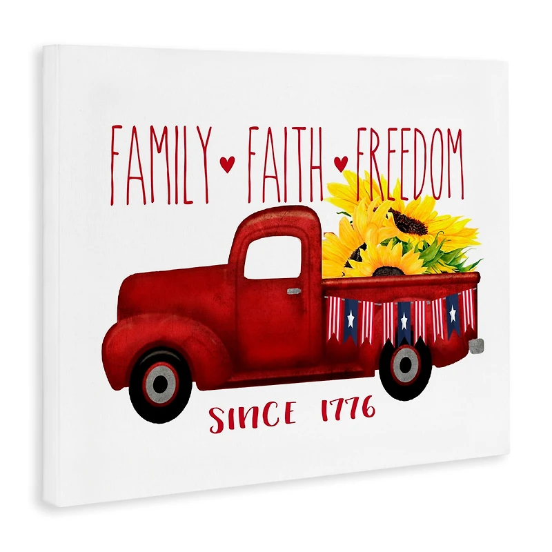 Stupell Industries Family Faith Freedom Americana Floral Country Truck Canvas Wall Art