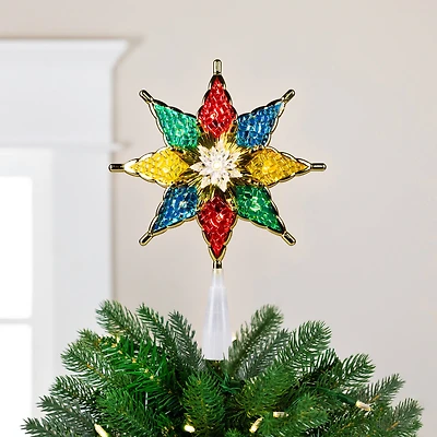 8" Pre-Lit Red and Green Crystal 8-Point Star Christmas Tree Topper - Clear Lights
