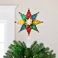 8" Pre-Lit Red and Green Crystal 8-Point Star Christmas Tree Topper - Clear Lights