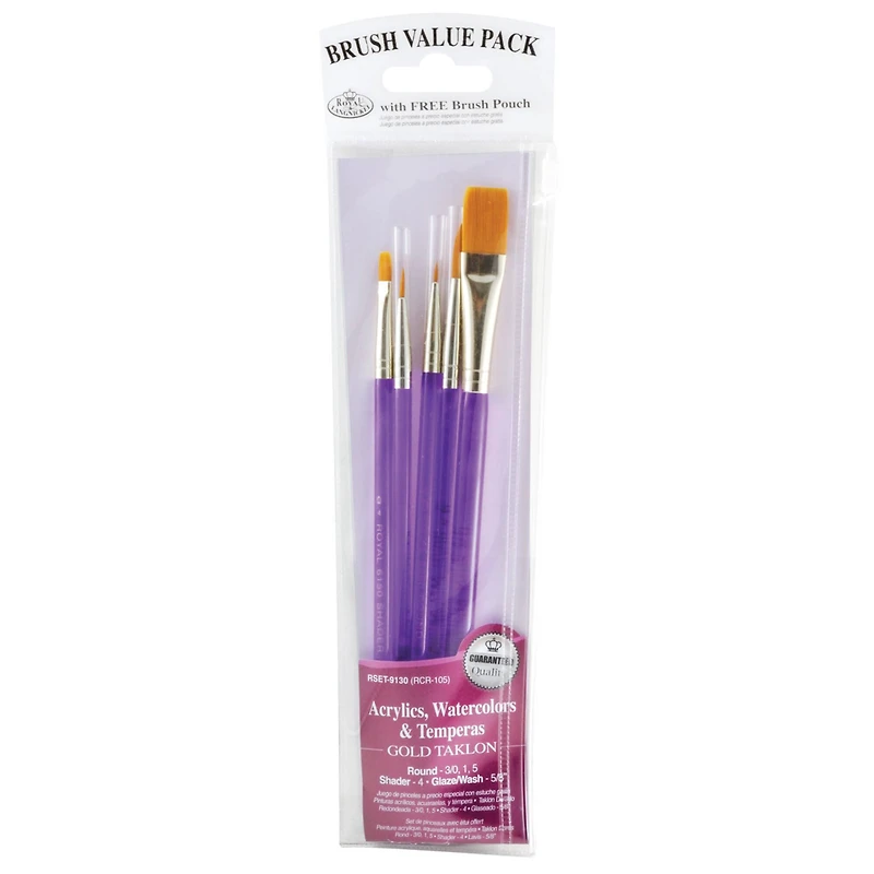 Royal & Langnickel® Zip N' Close Purple Gold Taklon 5 Piece Brush Set