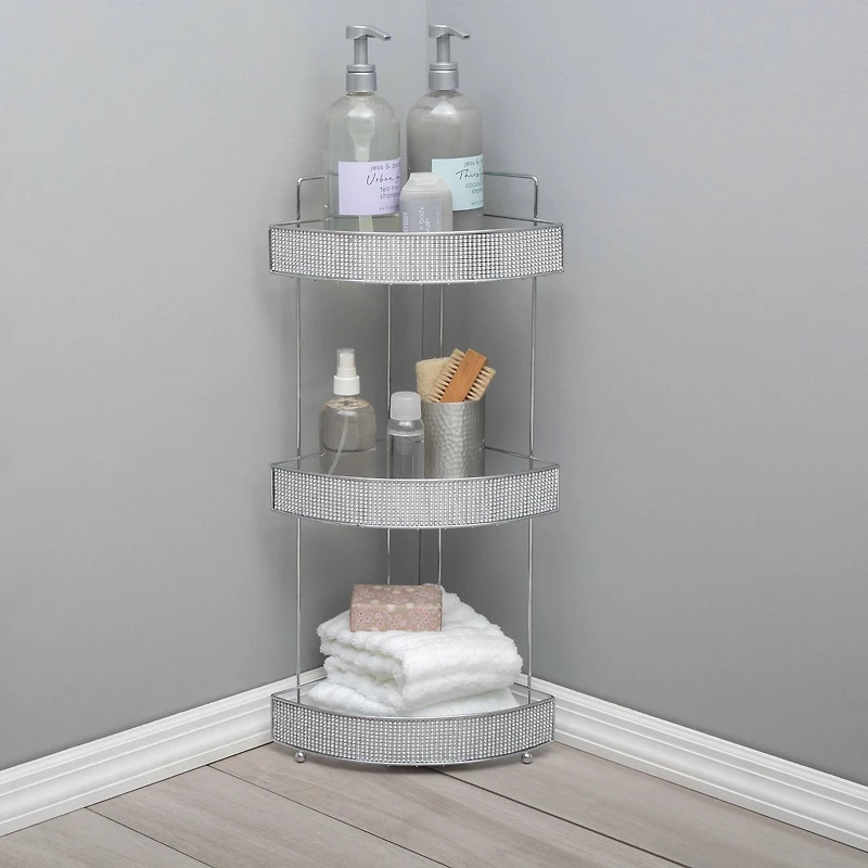 Bath Bliss Pave Diamond Design 3-Tier Corner Bath Shelf
