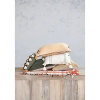 Hello Honey® Mustard Cotton Tufted Pillow with Natural Chambray Back