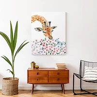 Giraffe Smelling Flowers 24" x 30" Canvas Wall Art