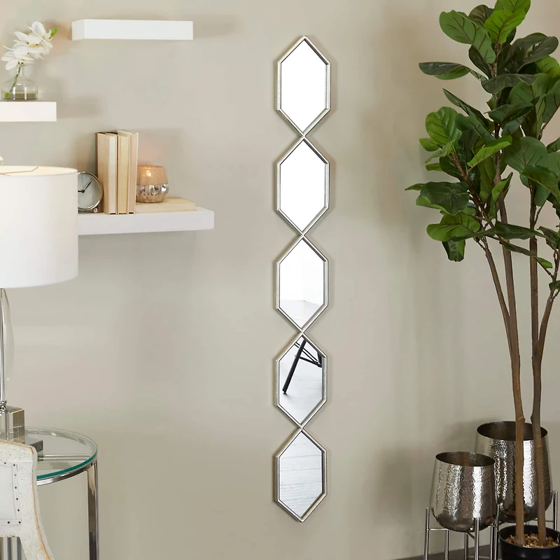 Silver Metal Slim Stacked Chain 5 Layer Wall Mirror with Trellis Pattern 7" x 1" x 59"