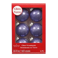 6 Pack 2.5" Glitter Glass Ball Ornaments by Ashland