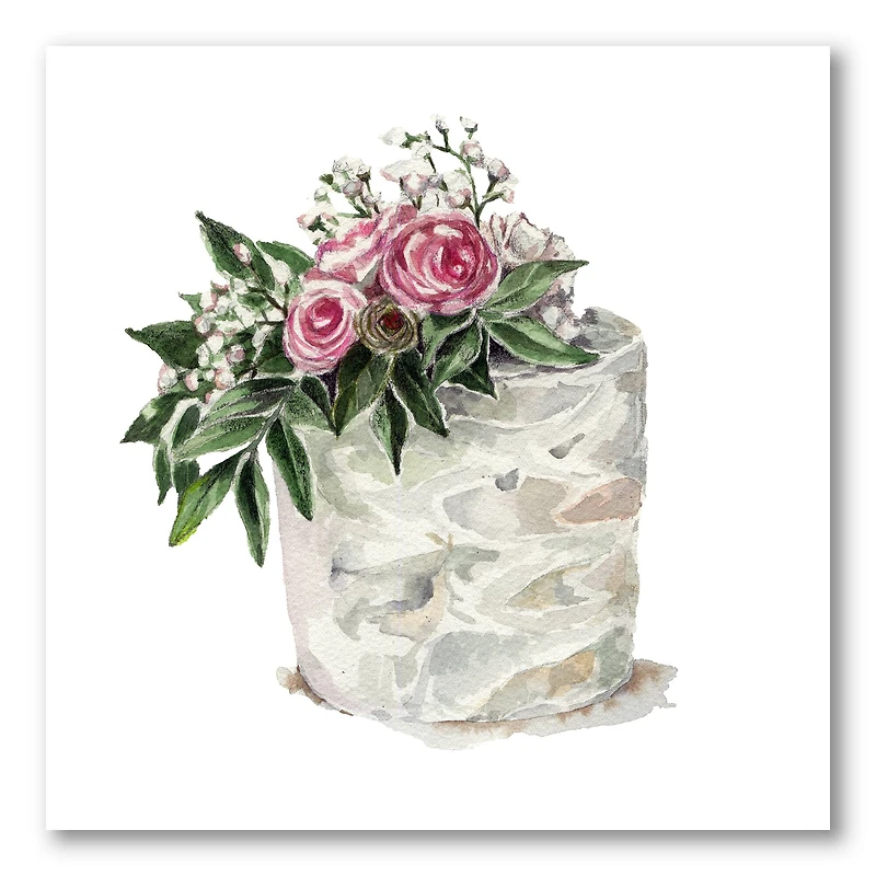 Designart - Pink Roses and White Flowers On Cake