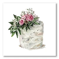 Designart - Pink Roses and White Flowers On Cake