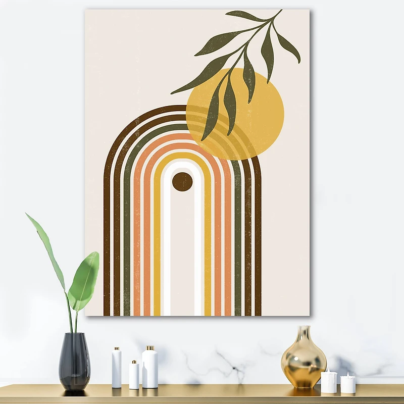 Designart - Abstract Yellow Sun With Retro Rainbow