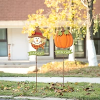 Glitzhome® 3ft. Fall Metal Scarecrow & Pumpkin Yard Stake, 2ct.