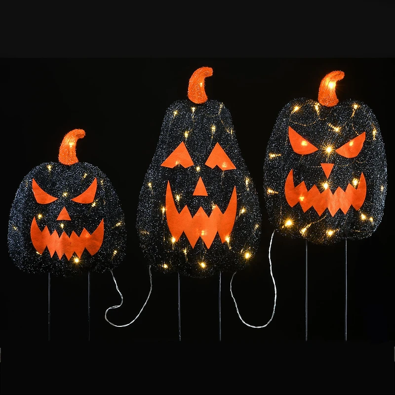 35" Black LED Jack-O-Lantern Halloween Garden Stakes
