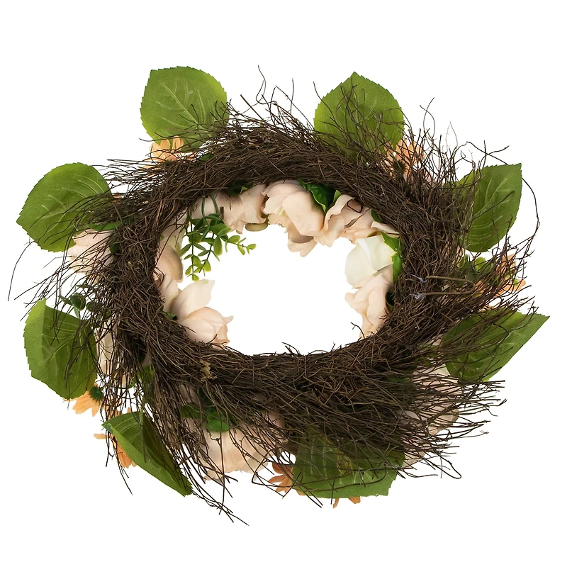 Peach and White Floral Fall Harvest Artificial Wreath 22"