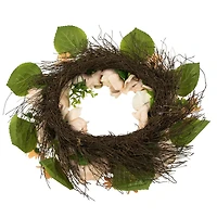 Peach and White Floral Fall Harvest Artificial Wreath 22"