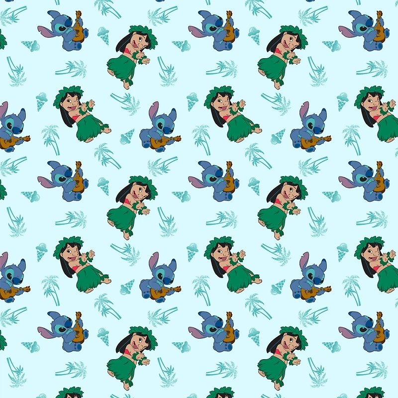 Disney® Blue & Green Lilo & Stitch Vacation Icons Cotton Fabric