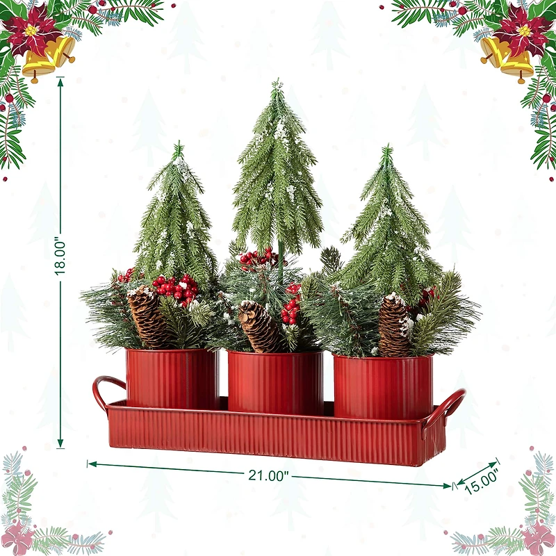 Glitzhome® 21" Christmas Metal Potted Triple Trees Centerpiece