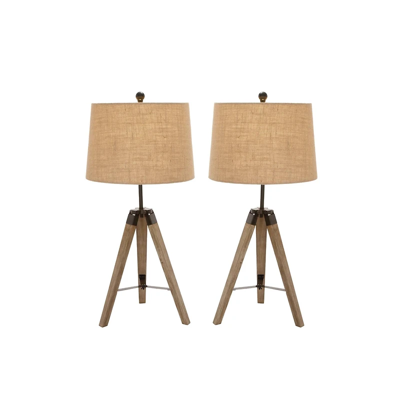 Set of 2 Brown Wood Rustic Table Lamp, 31"