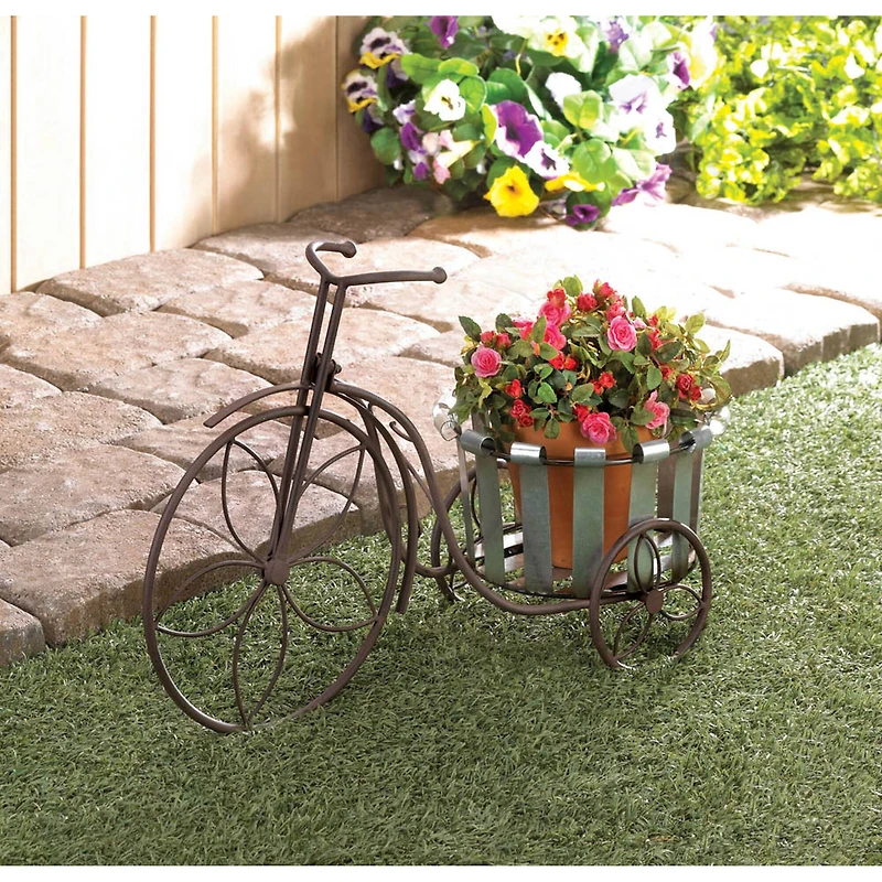 14" Galvanized Bucket Bike Plant Stand