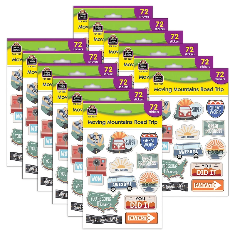Teacher Created Resources® Moving Mountains Road Trip Stickers, 12 Packs of 72 each