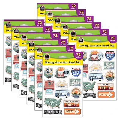 Teacher Created Resources® Moving Mountains Road Trip Stickers, 12 Packs of 72 each