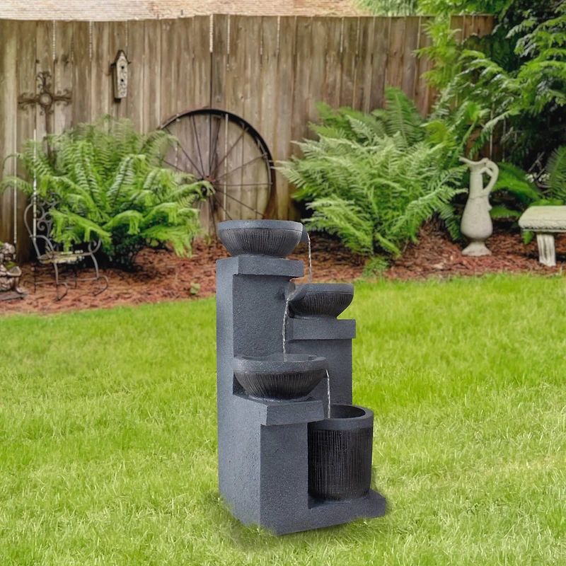 23" LED Cascading 4-Tier Bowl Outdoor Water Fountain