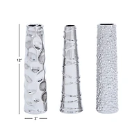 12" Silver Ceramic Abstract Glam Vase Set