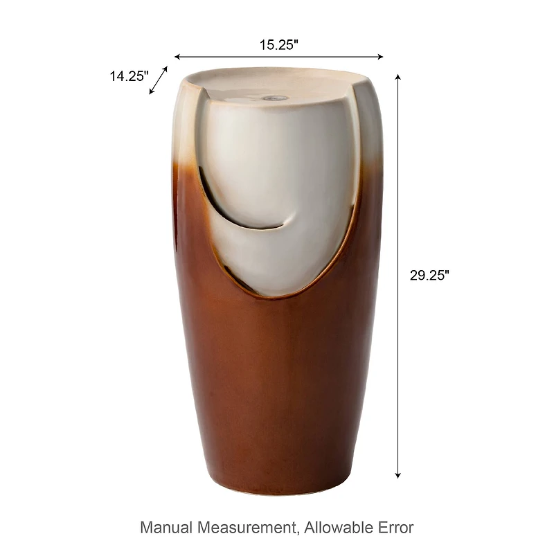 Glitzhome® 29.25" LED Sand Beige & Brown Ceramic Pot Outdoor Floor Fountain