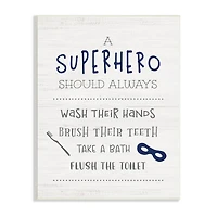 Stupell Industries Superhero Bathroom Rules Good Hygiene Phrases Blue Mask Wall Plaque
