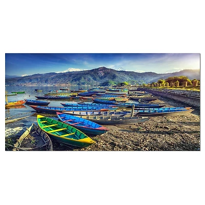 Designart - Colorful Boats in Pokhara Lake - Large Boat Canvas Art Print