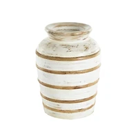 11" Brown Horizontal Ridge Mango Wood Distressed Vase