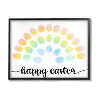 Stupell Industries Happy Easter Phrase Patterned Egg Rainbow Framed Giclee Art