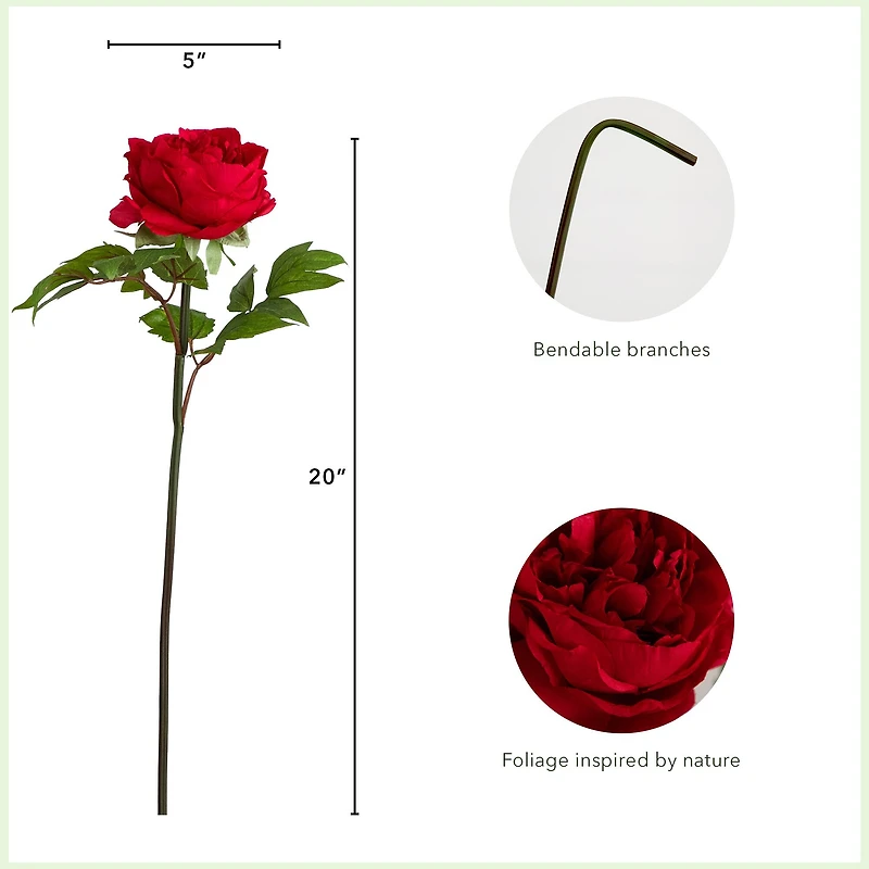 20" Red Peony Flower Stems, 3ct.