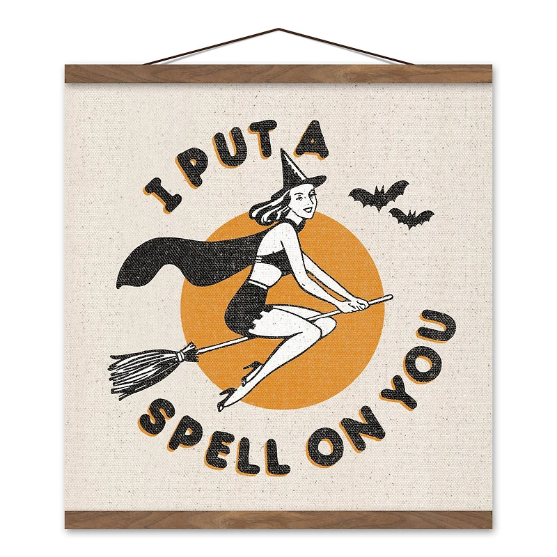Retro Witch Teak Hanging Canvas Wall Art