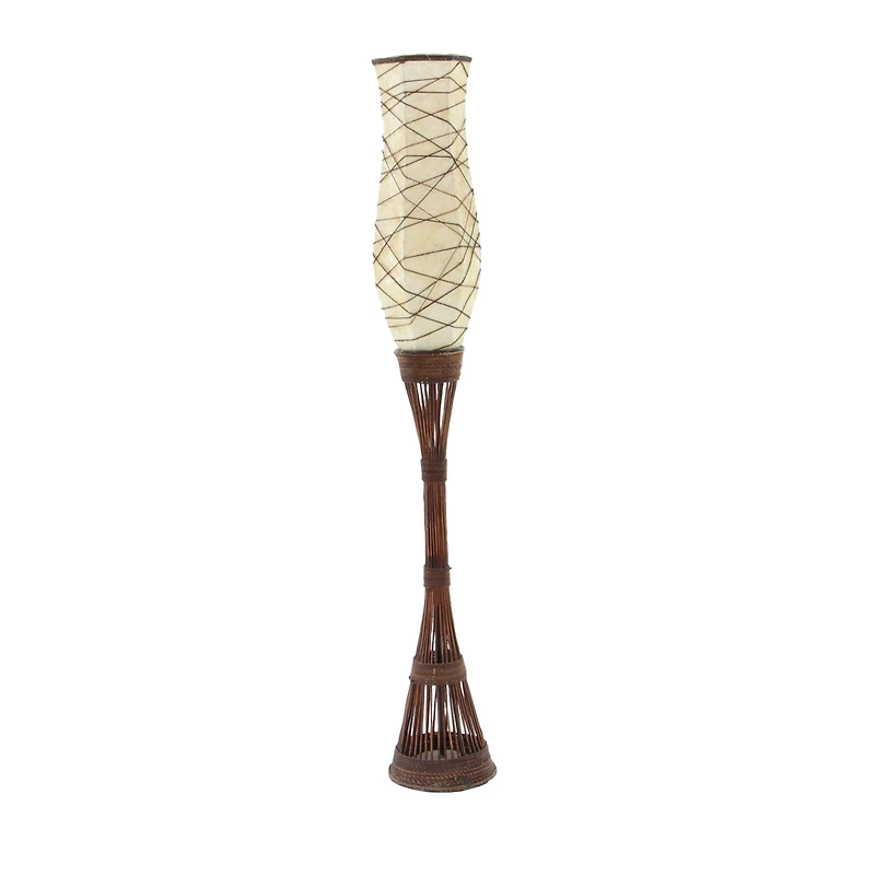 Brown Bamboo and Iron Traditional Floor Lamp, 59" x 10" x 10"