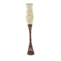 Brown Bamboo and Iron Traditional Floor Lamp, 59" x 10" x 10"