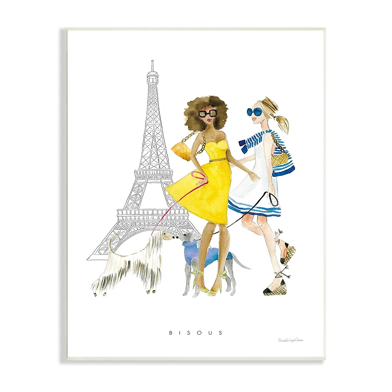 Stupell Industries Bisous Kisses Phrase Parisian Fashion Females and Dogs Wall Plaque