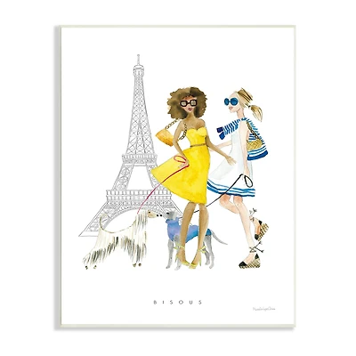 Stupell Industries Bisous Kisses Phrase Parisian Fashion Females and Dogs Wall Plaque