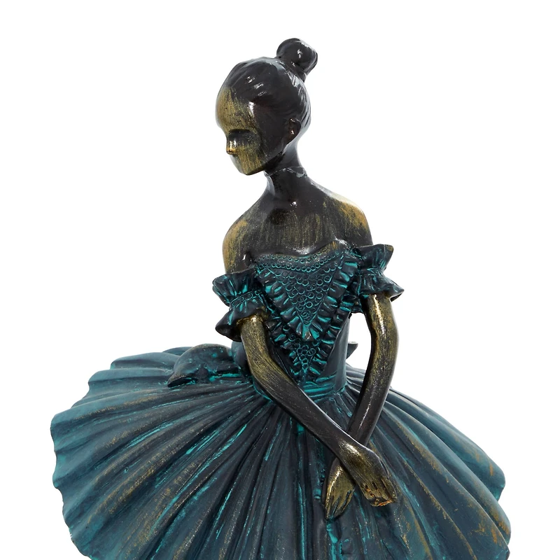 Set of 3 Teal Polystone Traditional Dancer Sculpture