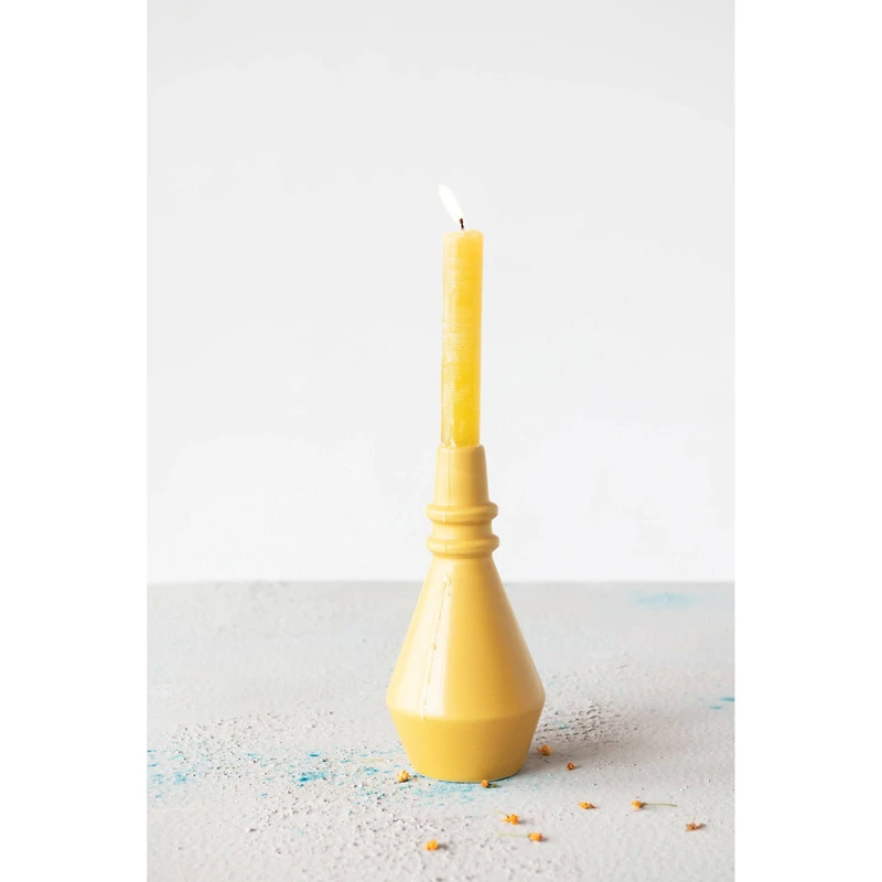 8" Yellow Stoneware Taper Holder