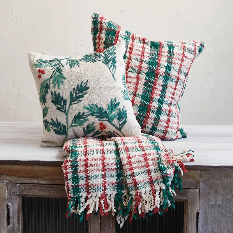 Hello Honey® 20" Red & Green Plaid Woven Throw Pillow