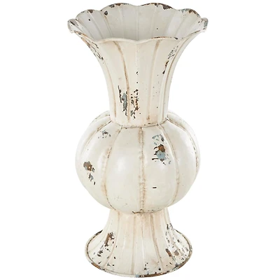 13.25" Distressed Cream Metal Tulip Vase