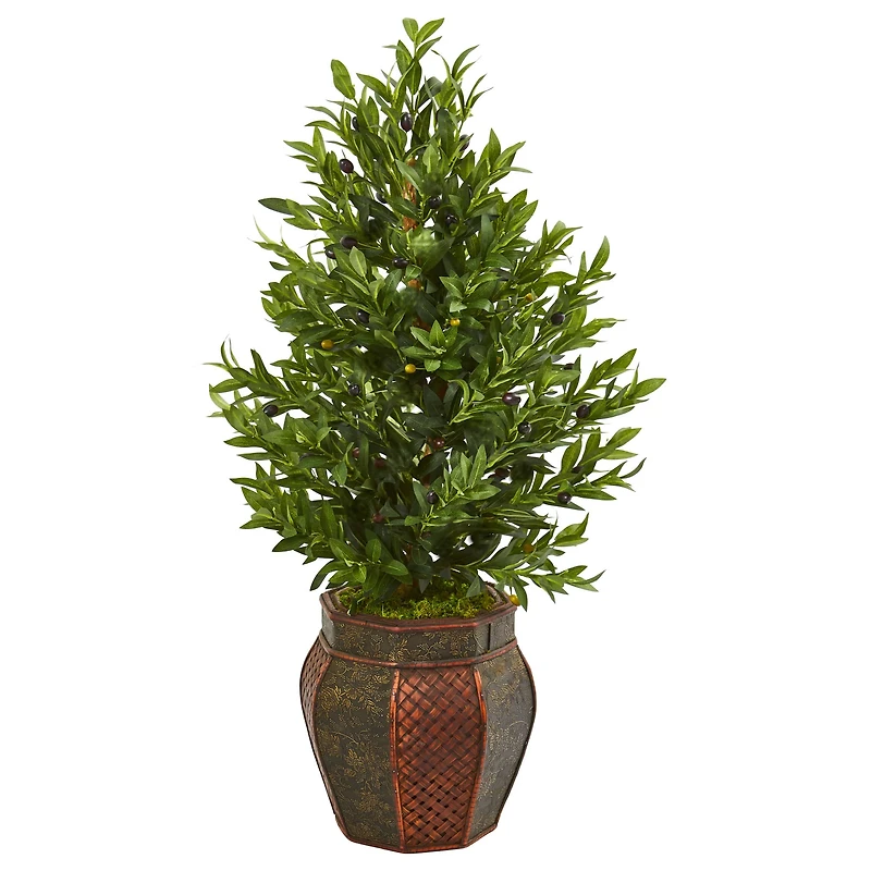 3.5ft. Green Olive Cone Topiary Tree in Decorative Planter
