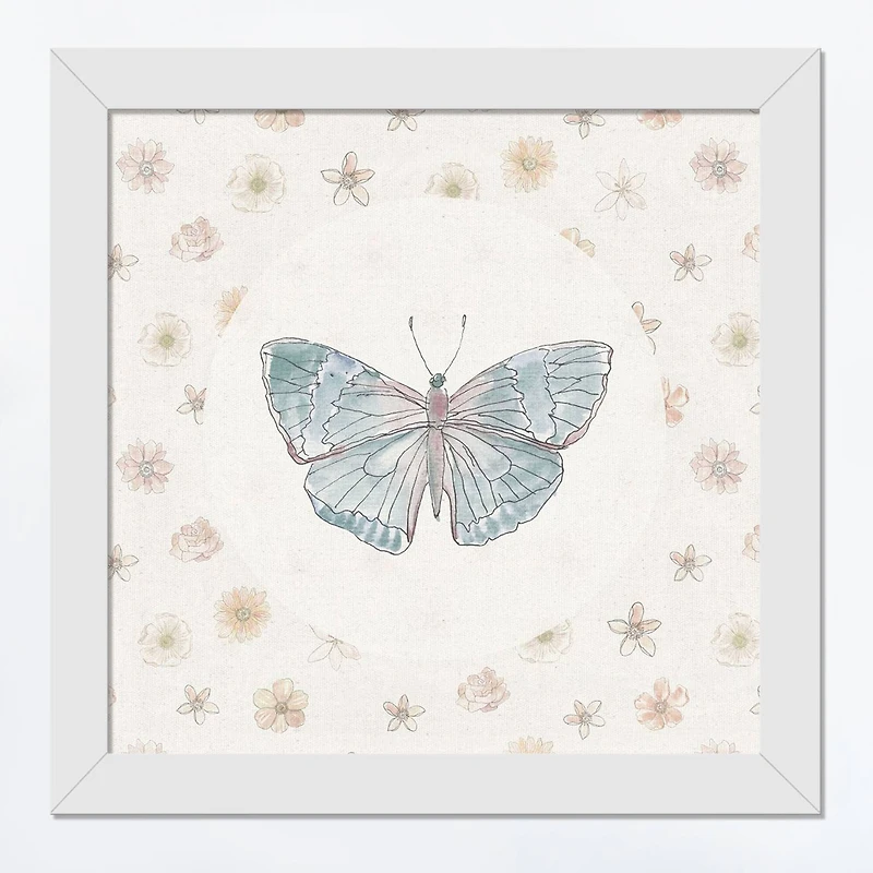 Butterfly & Floral White Framed Canvas