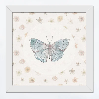 Butterfly & Floral White Framed Canvas